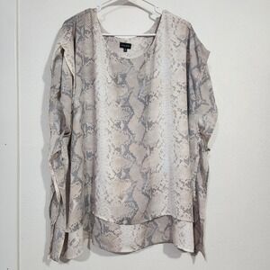 Buckle Black Shirt Women's XL Snake Print Chiffon Blouse Cream Multi Color